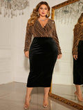 Honey Plus Size Surplice Neck Long Sleeve Slit Dress - Allure Taste