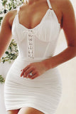 Lace-Up Ruched Halter Neck Wrap Dress - Allure Taste