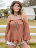 Plus Size Frill Square Neck Long Sleeve Blouse -