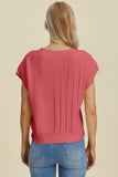 Full Size Cable-Knit Round Neck Short Sleeve Sweater