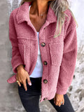 Full Size Fuzzy Button Up Drop Shoulder Jacket