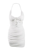 Lace-Up Ruched Halter Neck Wrap Dress - Allure Taste