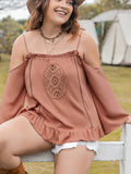Plus Size Frill Square Neck Long Sleeve Blouse -