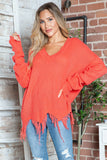 Frayed Hem Dropped Shoulder Sweater