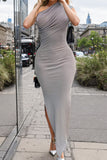 Ribbed Slit Single Shoulder Wrap Dress - Allure Taste