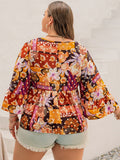 Plus Size Printed Tie Neck Blouse -