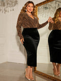 Honey Plus Size Surplice Neck Long Sleeve Slit Dress - Allure Taste