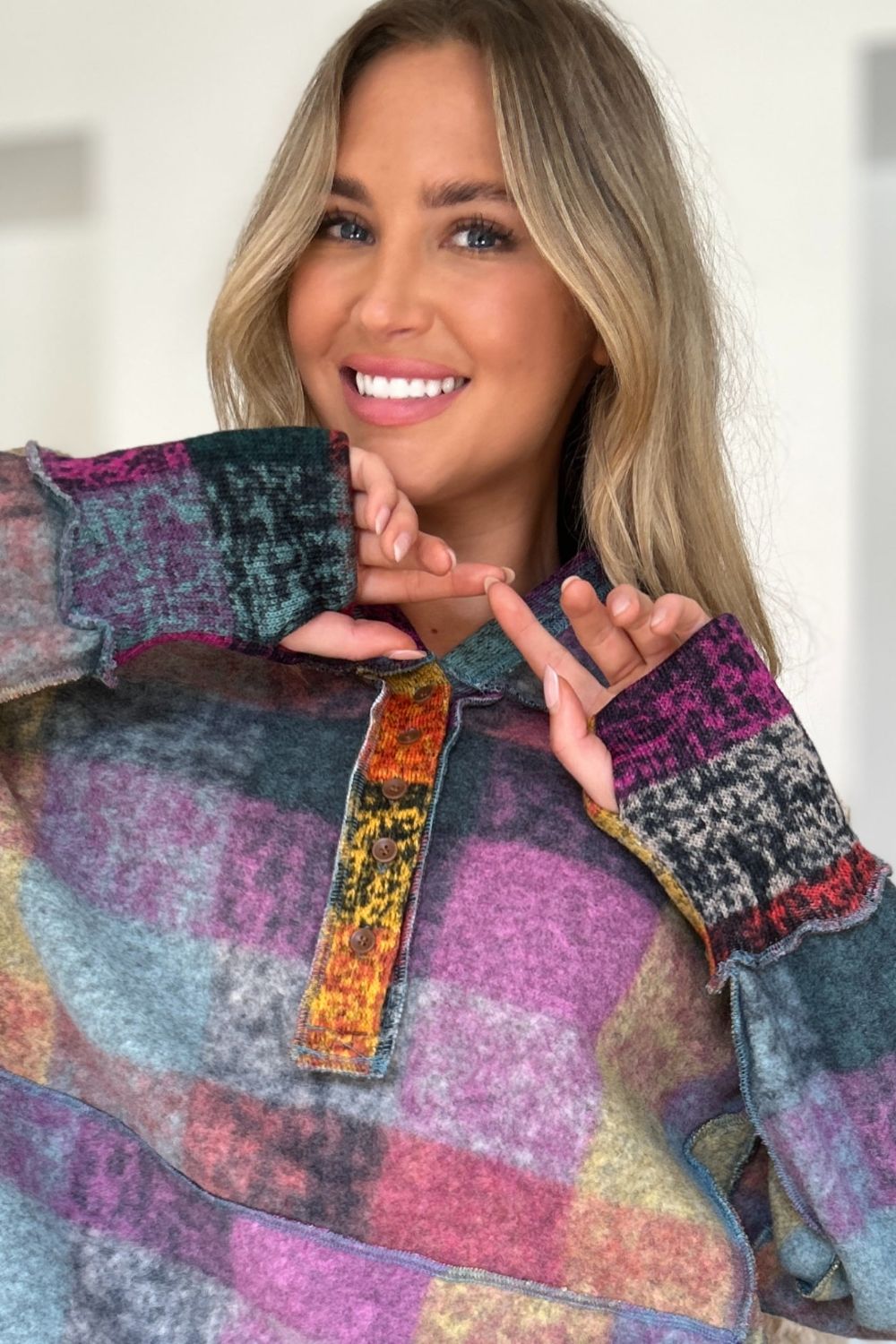 Full Size Plaid Dropped Shoulder Fleece Hoodie