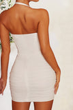 Lace-Up Ruched Halter Neck Wrap Dress - Allure Taste